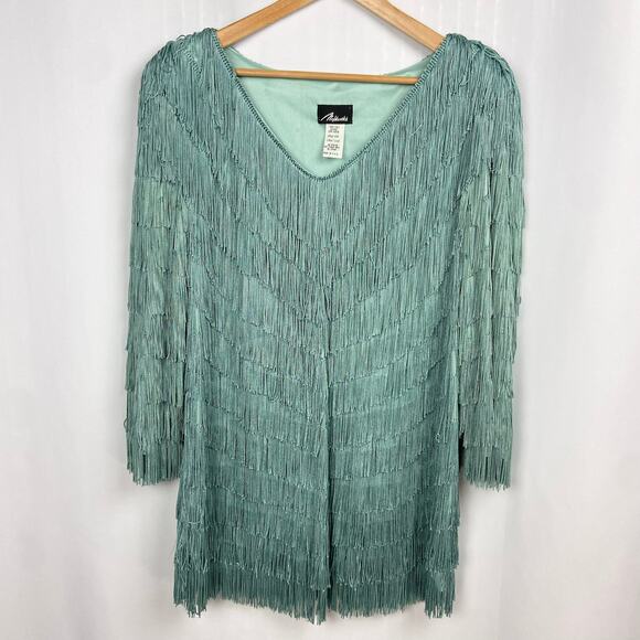 Vintage Nightworks Fringe‎ Tunic Plus Size 18W Aqua Light Teal Flapper Disco - Picture 10 of 10